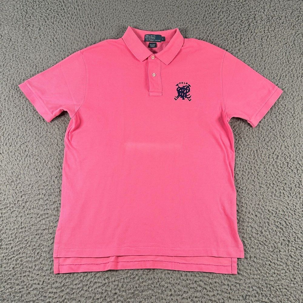 Polo Ralph Lauren Shirt‎ Men's Large Pink Big Logo Golf Polo Short Sleeve Flaw